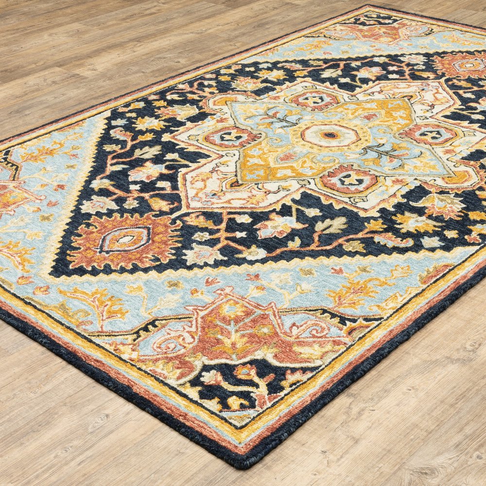 4' X 6' Navy Rust Blue Ivory And Gold Oriental Tufted Handmade Stain Resistant Area Rug