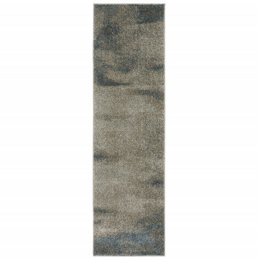 8' Runner Grey and Teal Blue Abstract Power Loom Runner Rug