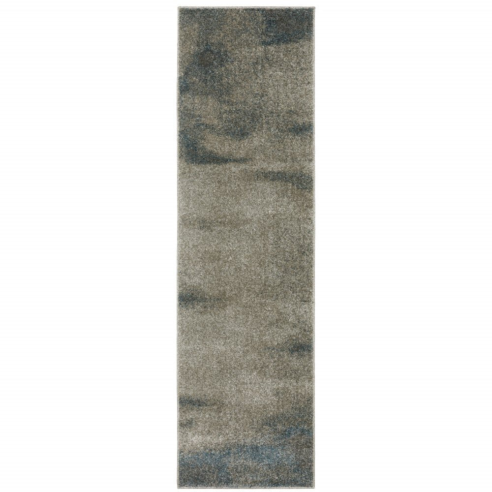8' Beige And Blue Abstract Distressed Runner Rug