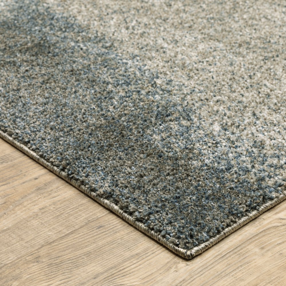 8' Beige And Blue Abstract Distressed Runner Rug