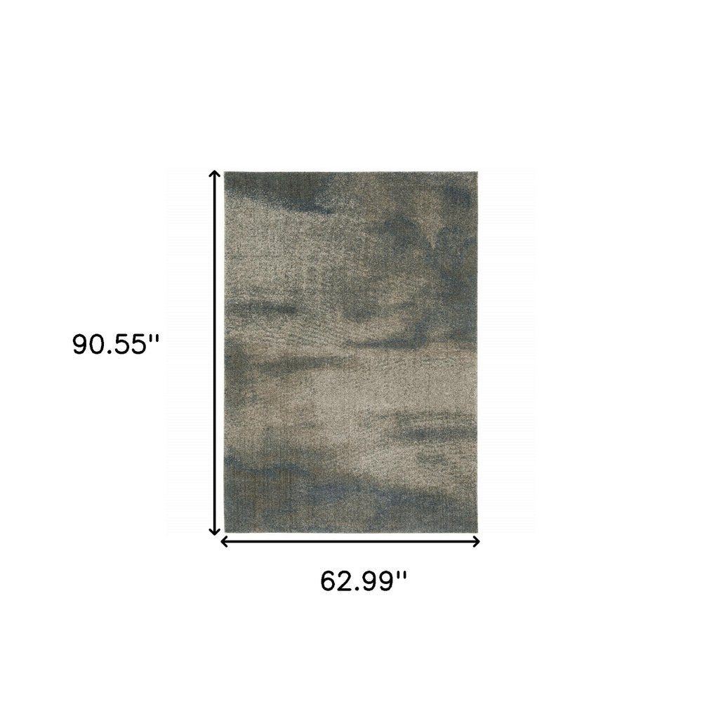 5' X 8' Beige And Blue Abstract Distressed Area Rug