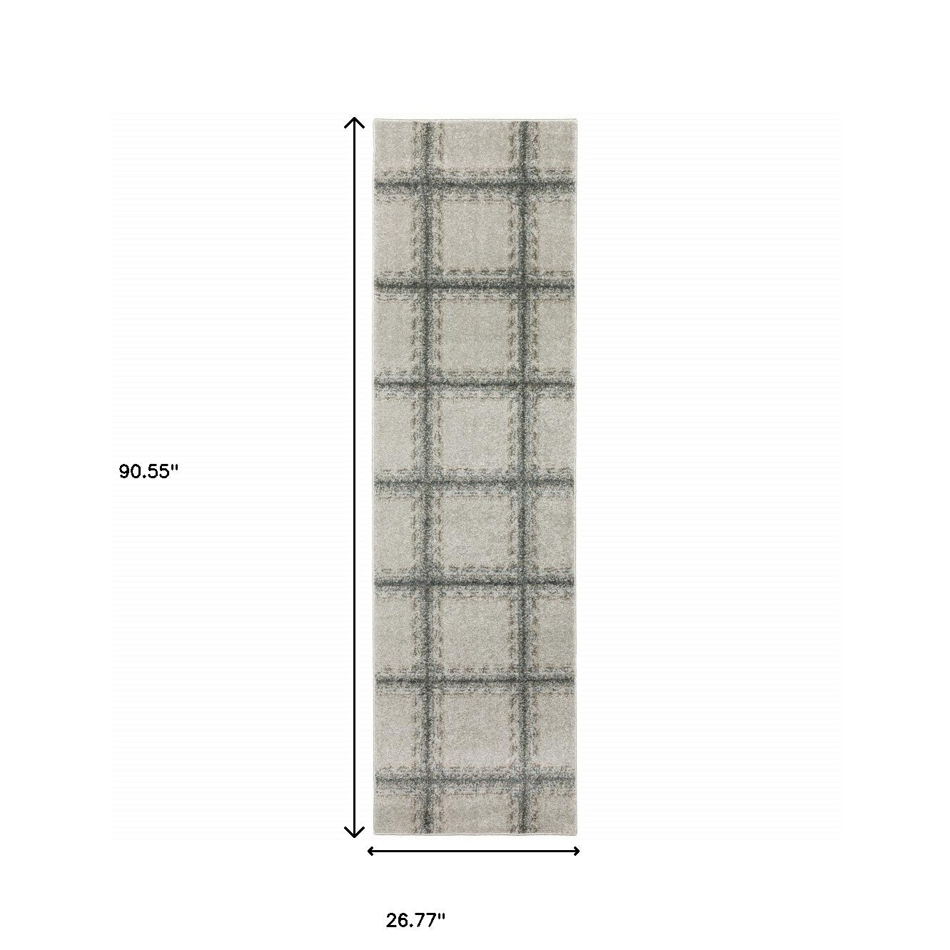 8' Runner Gray Geometric Power Loom Runner Rug