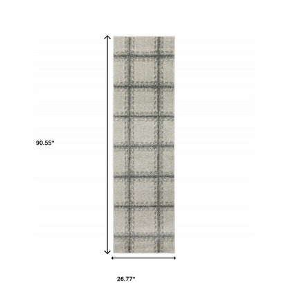 8' Gray Geometric Runner Rug