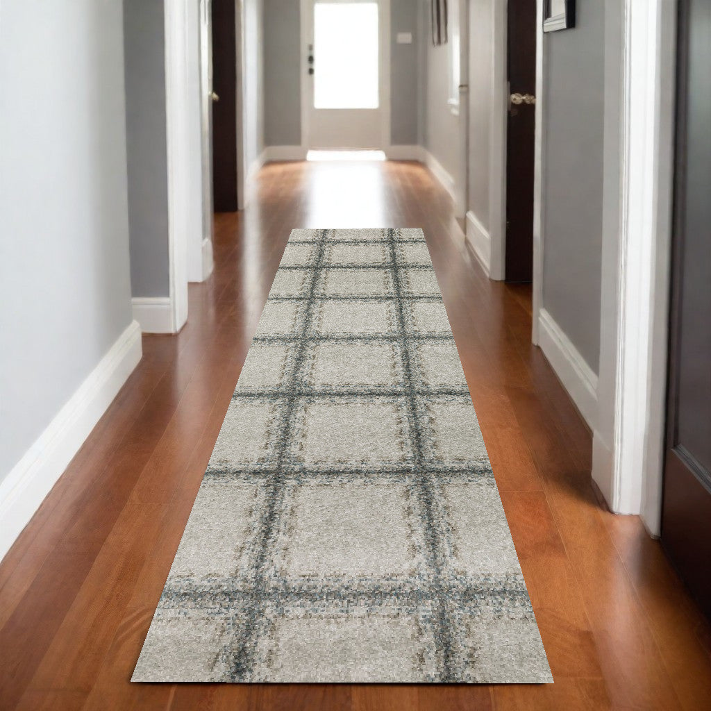 8' Runner Gray Geometric Power Loom Runner Rug