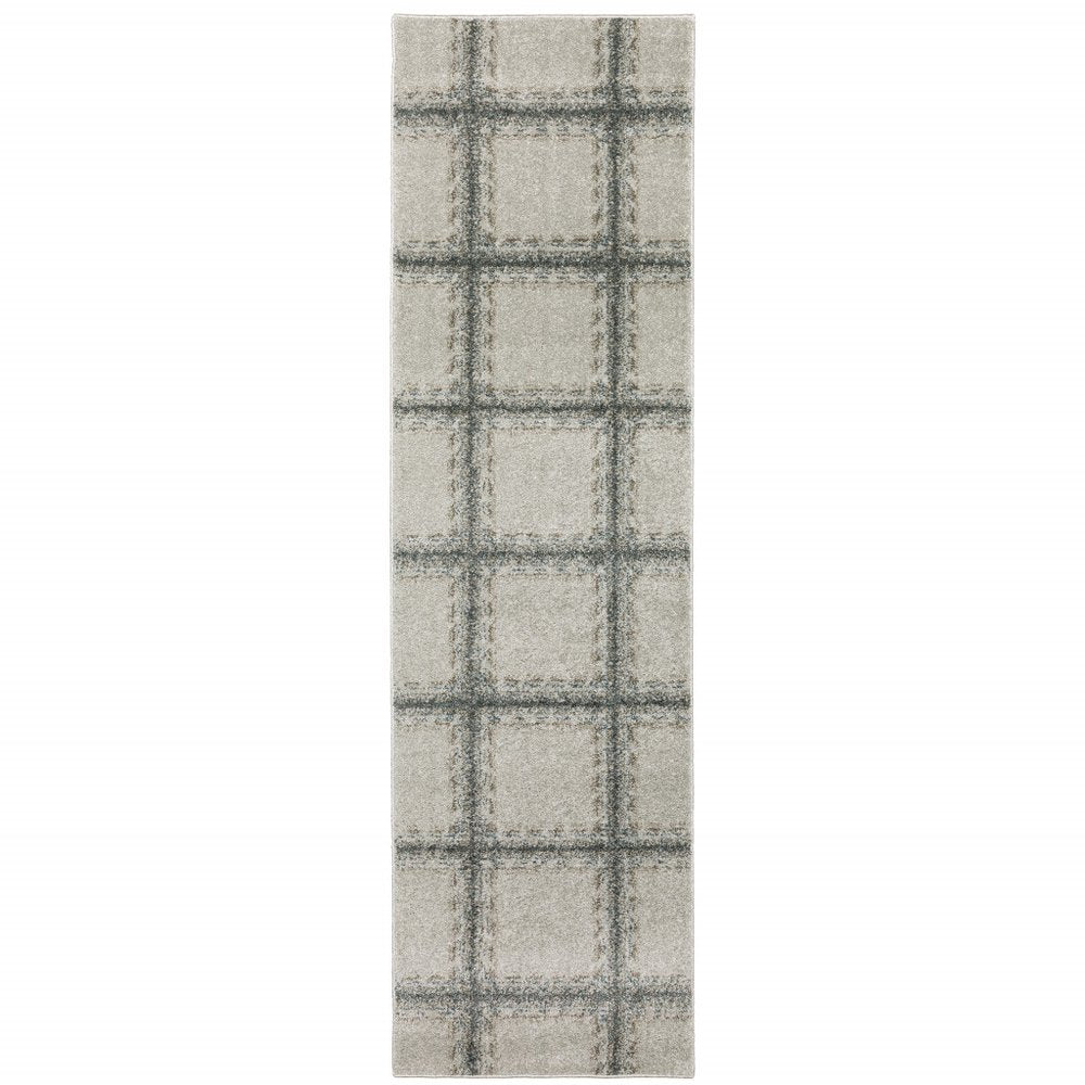 8' Gray Geometric Runner Rug