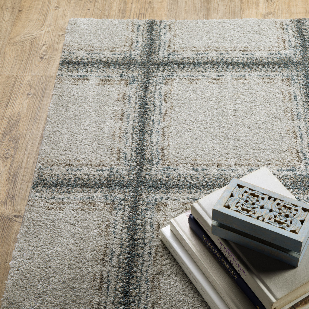 8' Runner Gray Geometric Power Loom Runner Rug