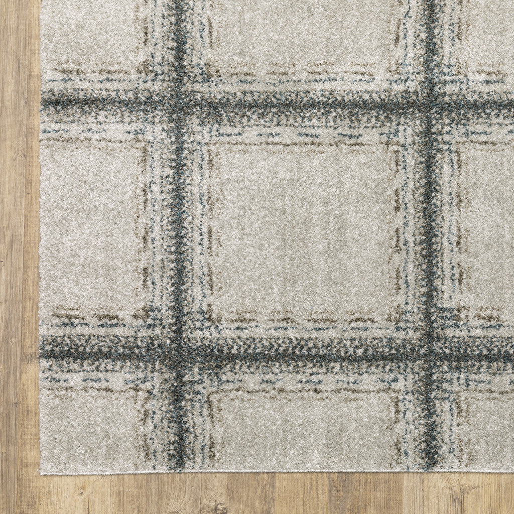 8' Runner Gray Geometric Power Loom Runner Rug