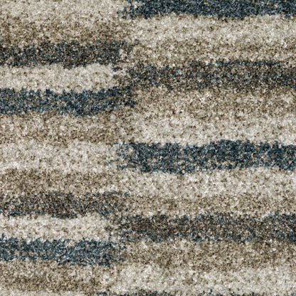 8' Beige And Blue Abstract Distressed Runner Rug