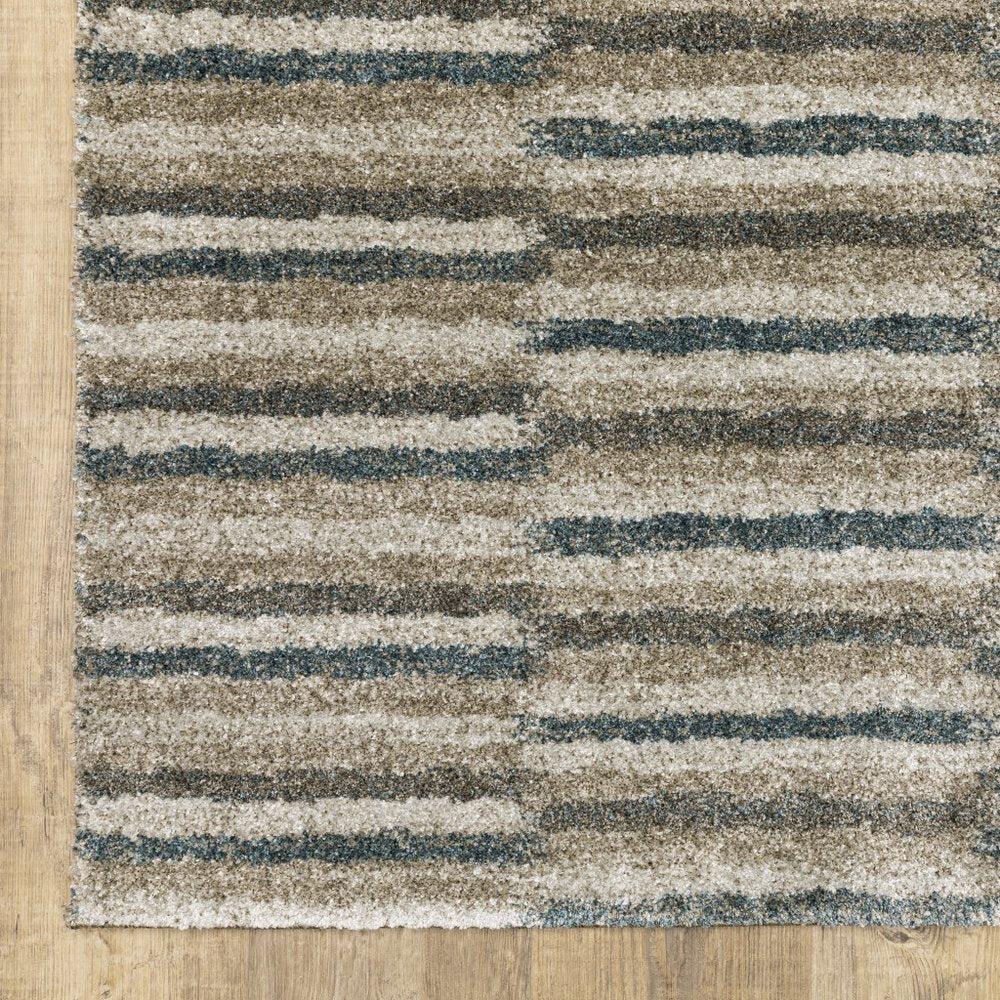 8' Beige And Blue Abstract Distressed Runner Rug