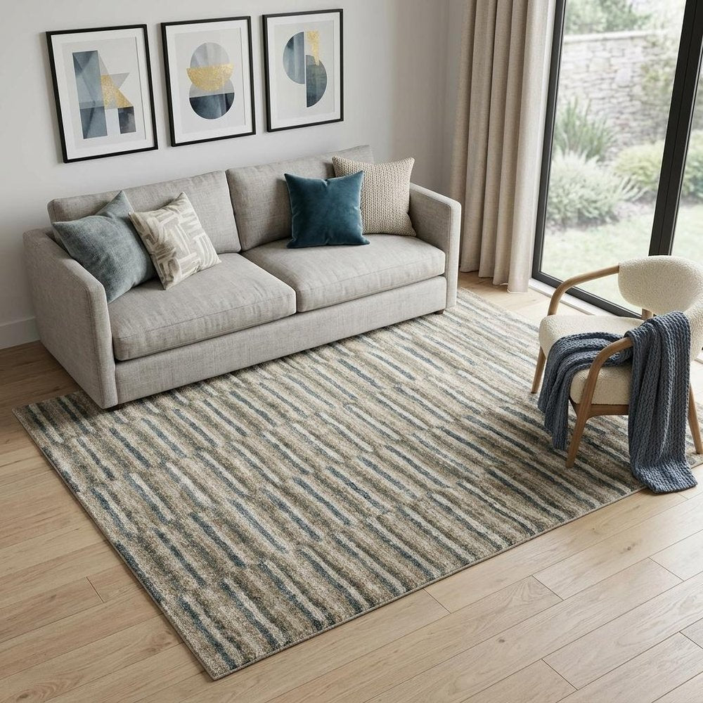 5' X 8' Teal Blue Geometric Power Loom Area Rug