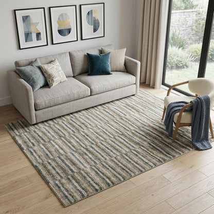 5' X 8' Teal Blue Geometric Power Loom Area Rug