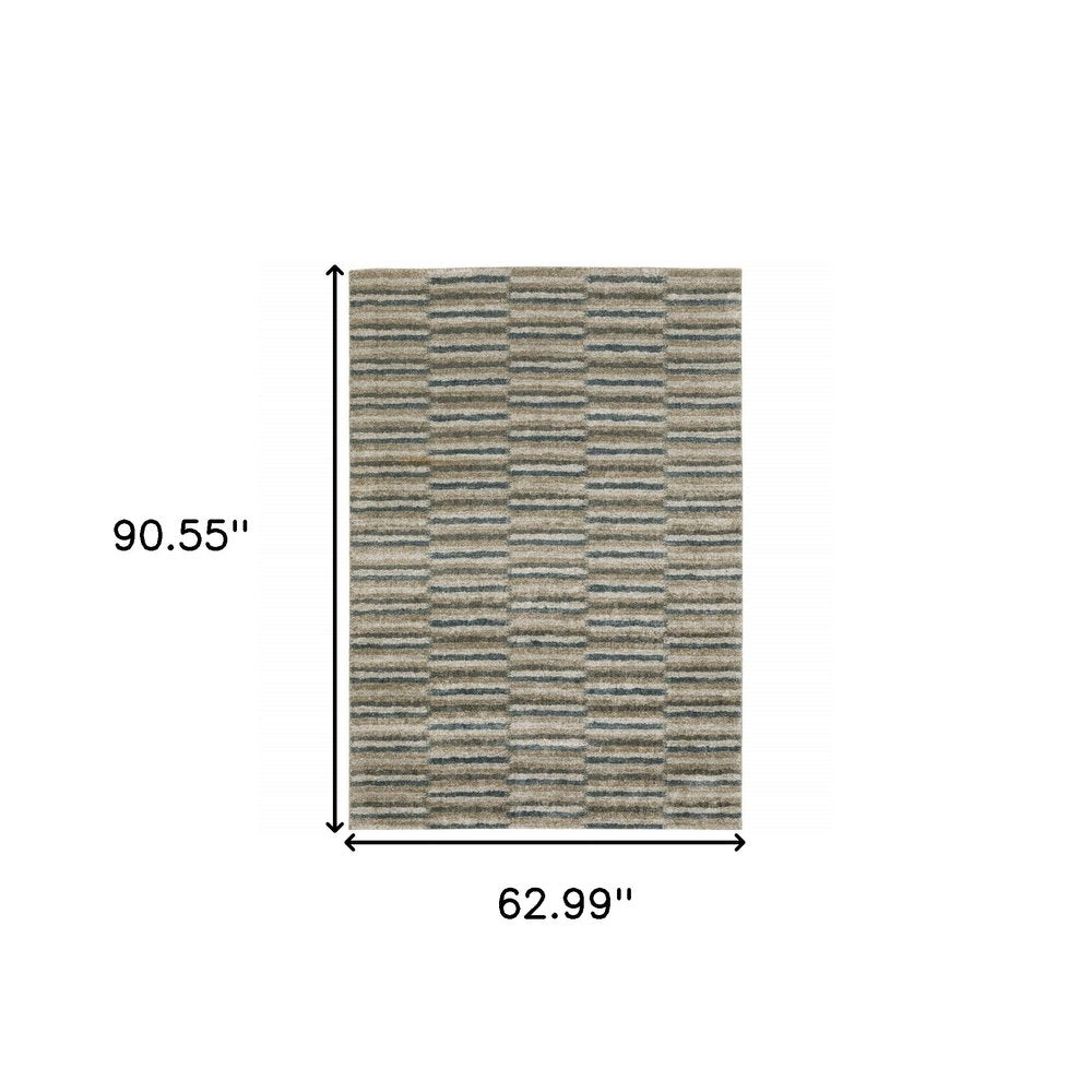 5' X 8' Teal Blue Geometric Power Loom Area Rug