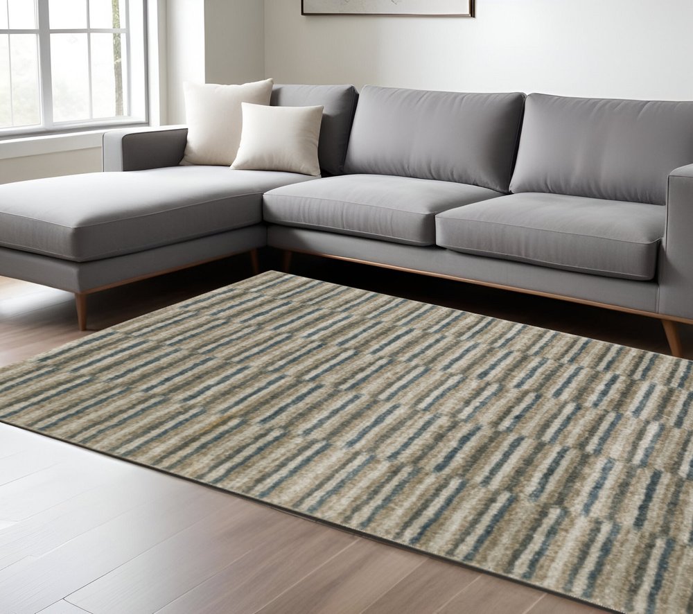 7' X 10' Teal Blue Geometric Power Loom Area Rug