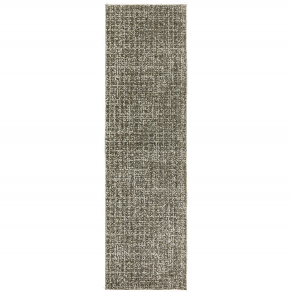 8' Brown And Beige Geometric Distressed Runner Rug