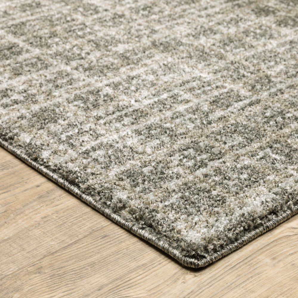 8' Brown And Beige Geometric Distressed Runner Rug