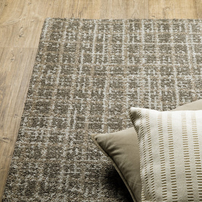 8' Brown And Beige Geometric Distressed Runner Rug