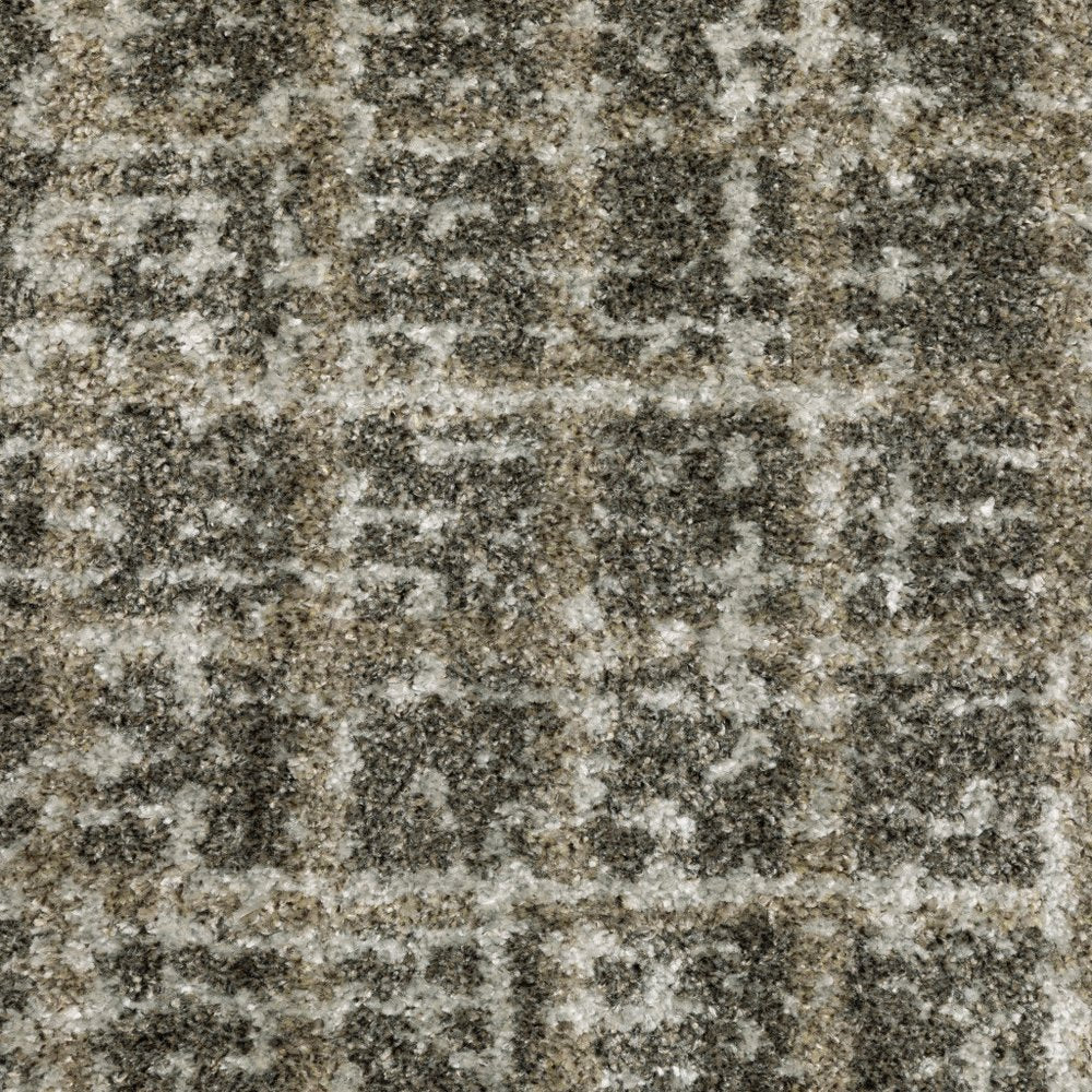 8' Brown And Beige Geometric Distressed Runner Rug