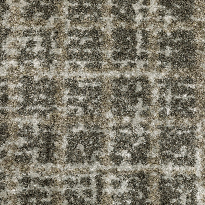 8' Brown And Beige Geometric Distressed Runner Rug