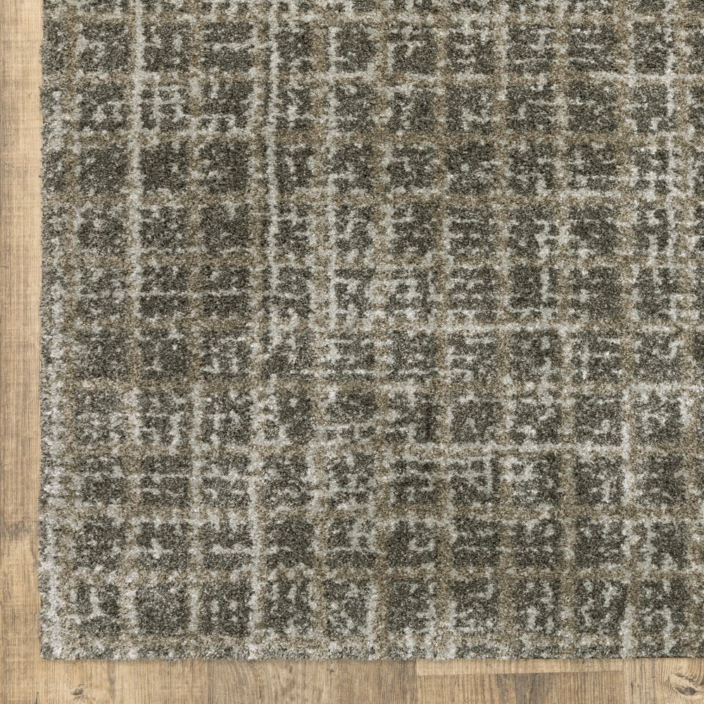 8' Brown And Beige Geometric Distressed Runner Rug