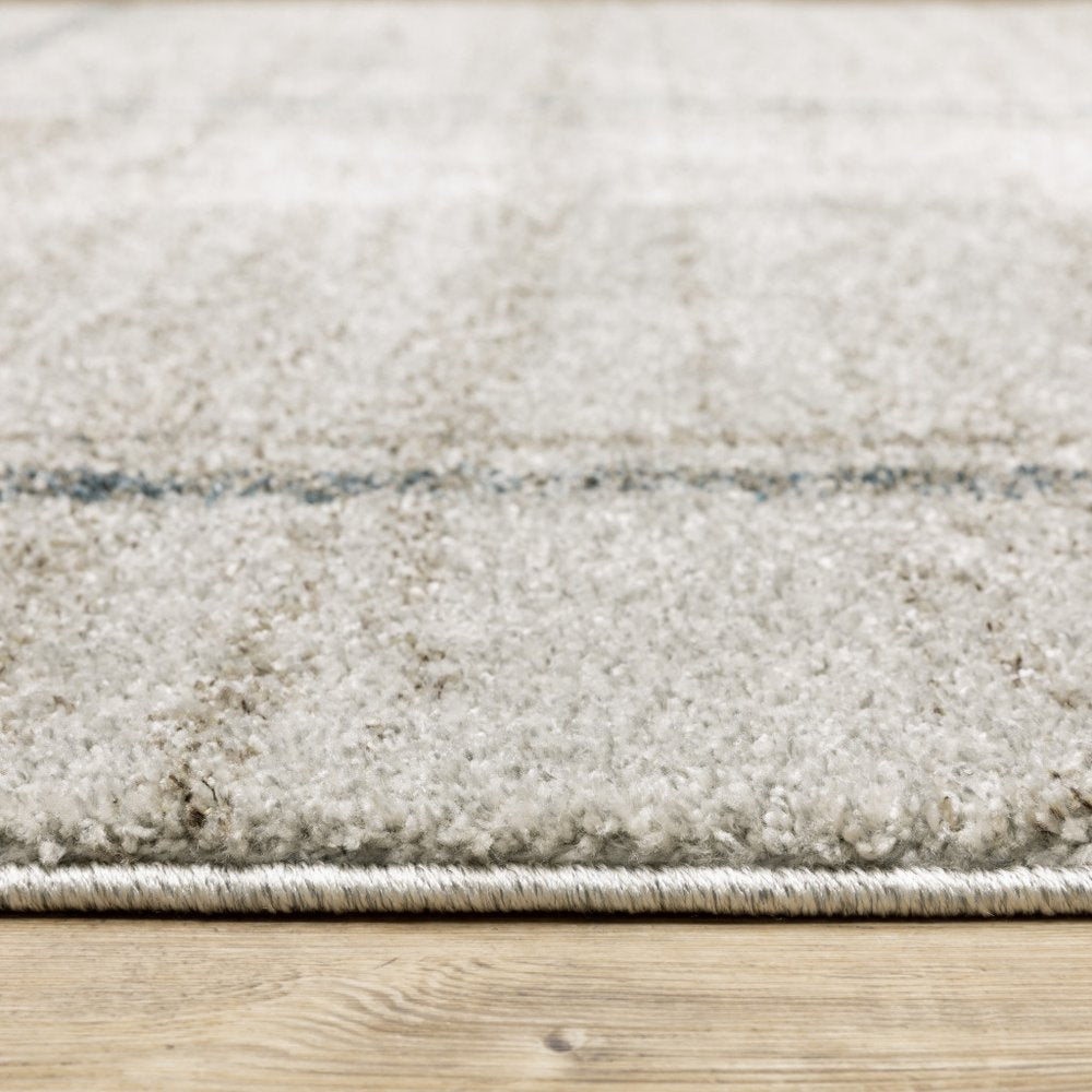 8' Beige And Blue Geometric Distressed Runner Rug