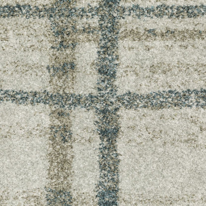 8' Beige And Blue Geometric Distressed Runner Rug
