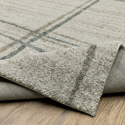8' Beige And Blue Geometric Distressed Runner Rug