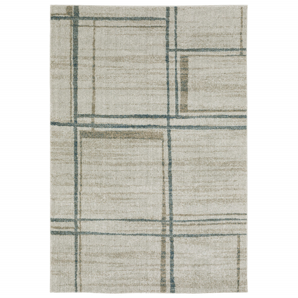 8' X 11' Beige Blue and Gray Geometric Power Loom Area Rug