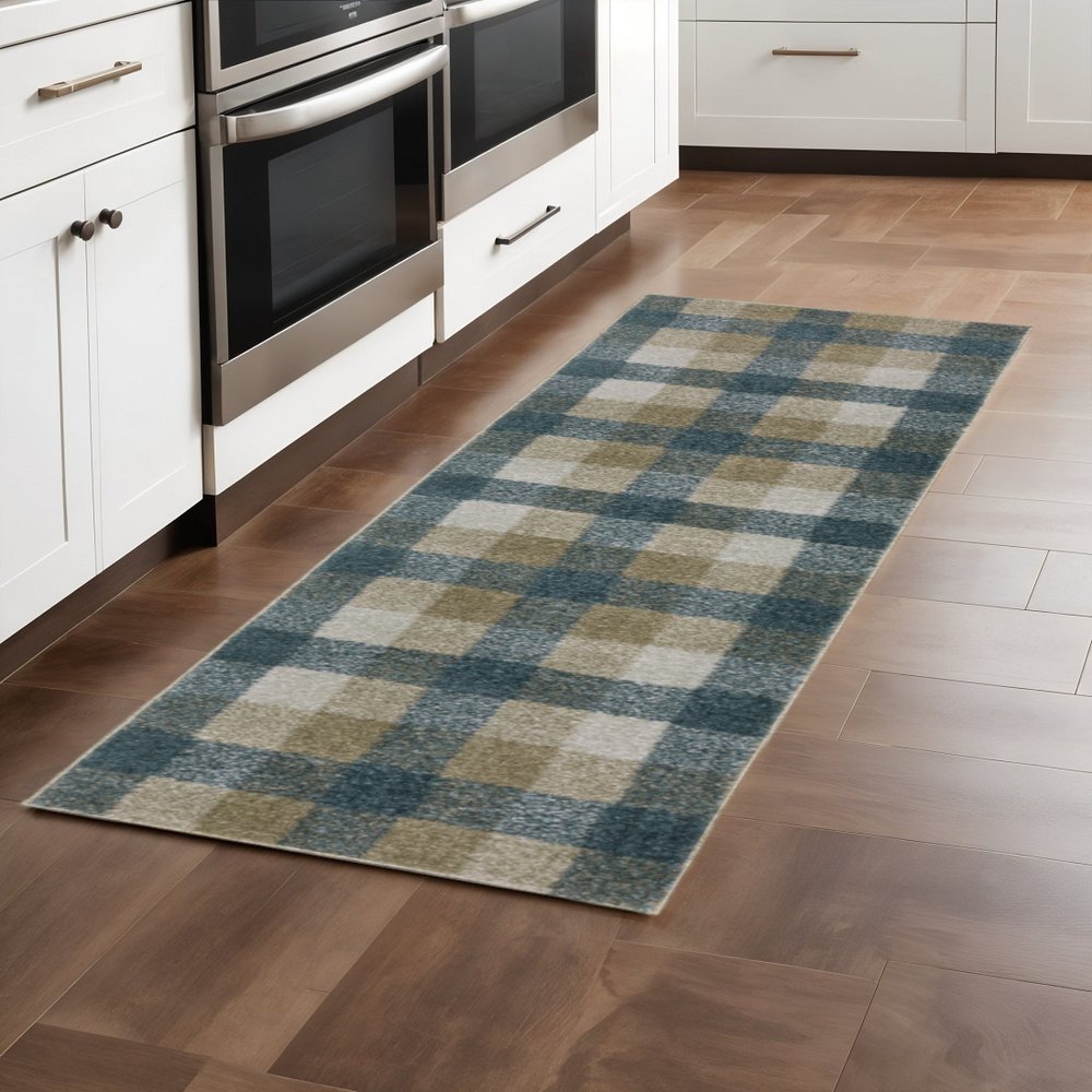 8' Tan And Gray Geometric Runner Rug