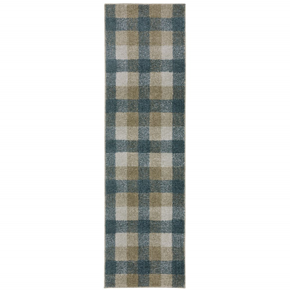 8' Tan And Gray Geometric Runner Rug