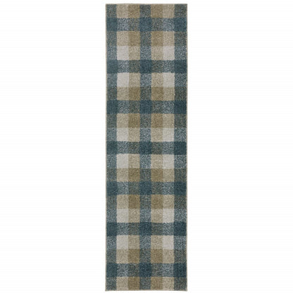 8' Tan And Gray Geometric Runner Rug