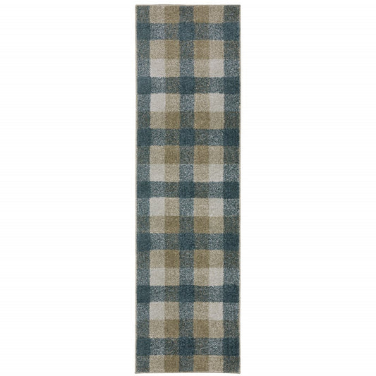 8' Tan And Gray Geometric Runner Rug