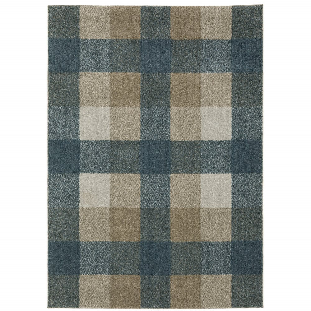 3' X 5' Blue And Beige Geometric Distressed Area Rug