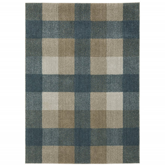 3' X 5' Blue And Beige Geometric Distressed Area Rug