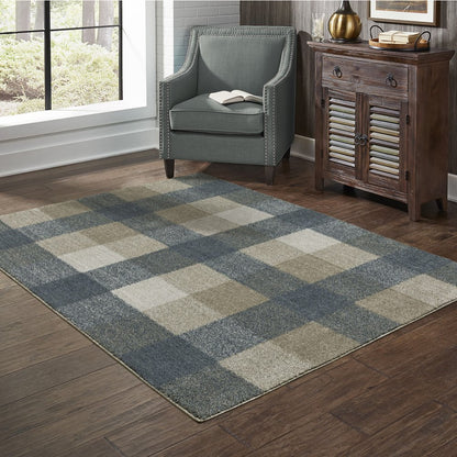 3' X 5' Blue And Beige Geometric Distressed Area Rug