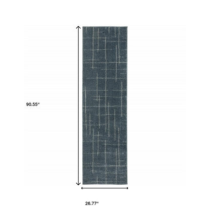 8' Blue And Gray Geometric Runner Rug