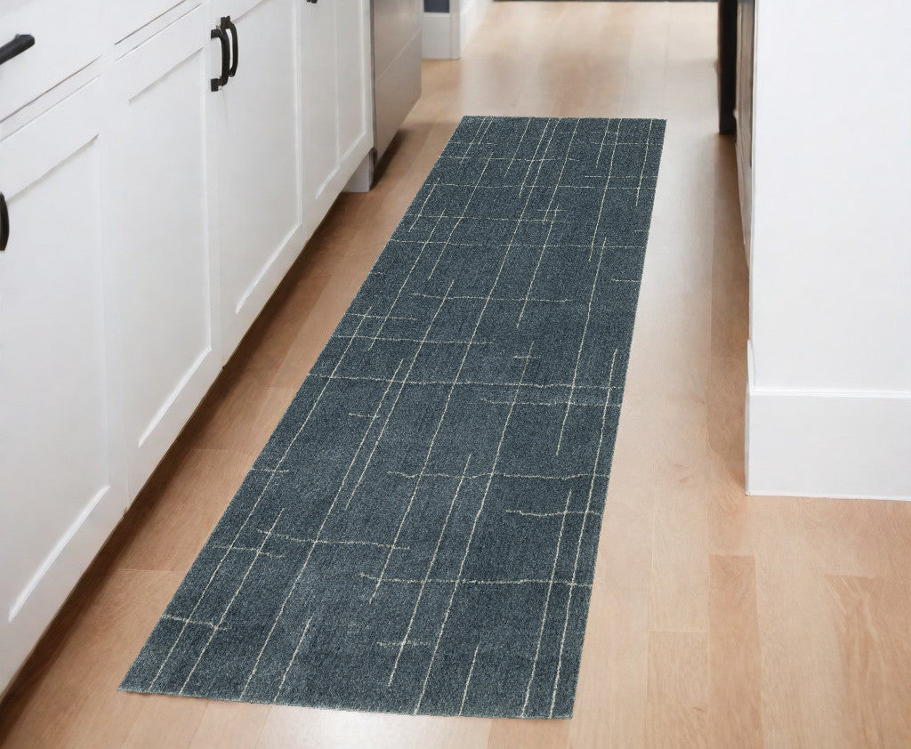 8' Runner Blue and Gray Geometric Power Loom Runner Rug