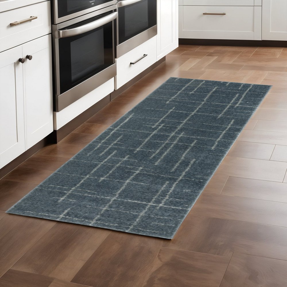 8' Blue And Gray Geometric Runner Rug