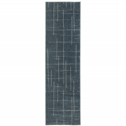 8' Blue And Gray Geometric Runner Rug