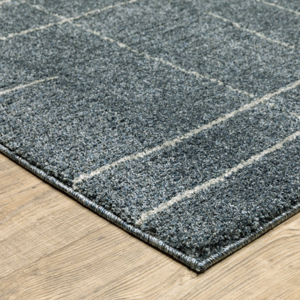 8' Blue And Gray Geometric Runner Rug