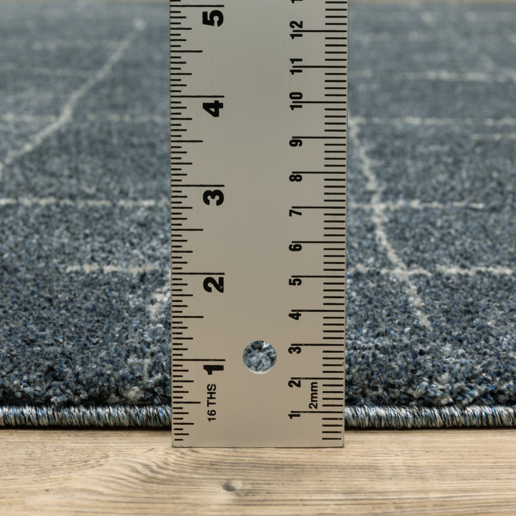 8' Runner Blue and Gray Geometric Power Loom Runner Rug