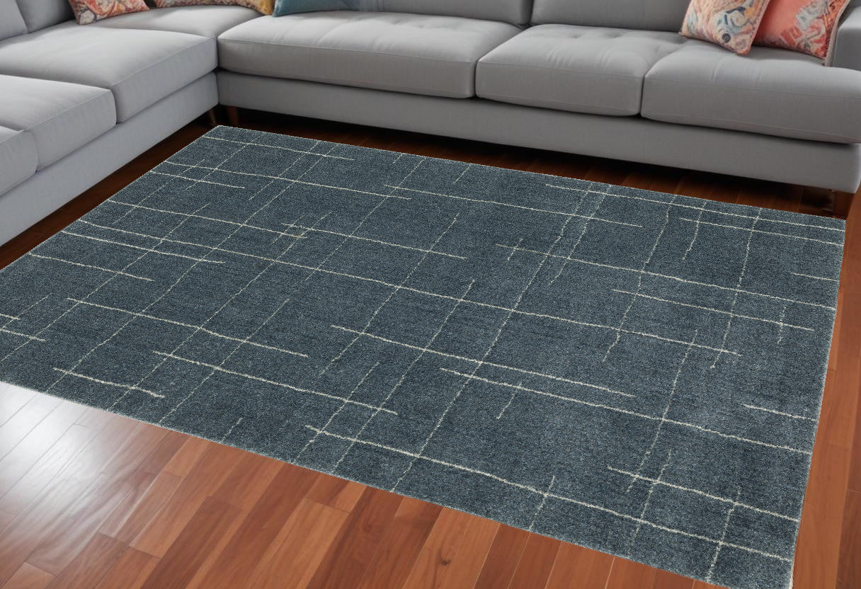 8' X 11' Blue and Gray Geometric Power Loom Area Rug