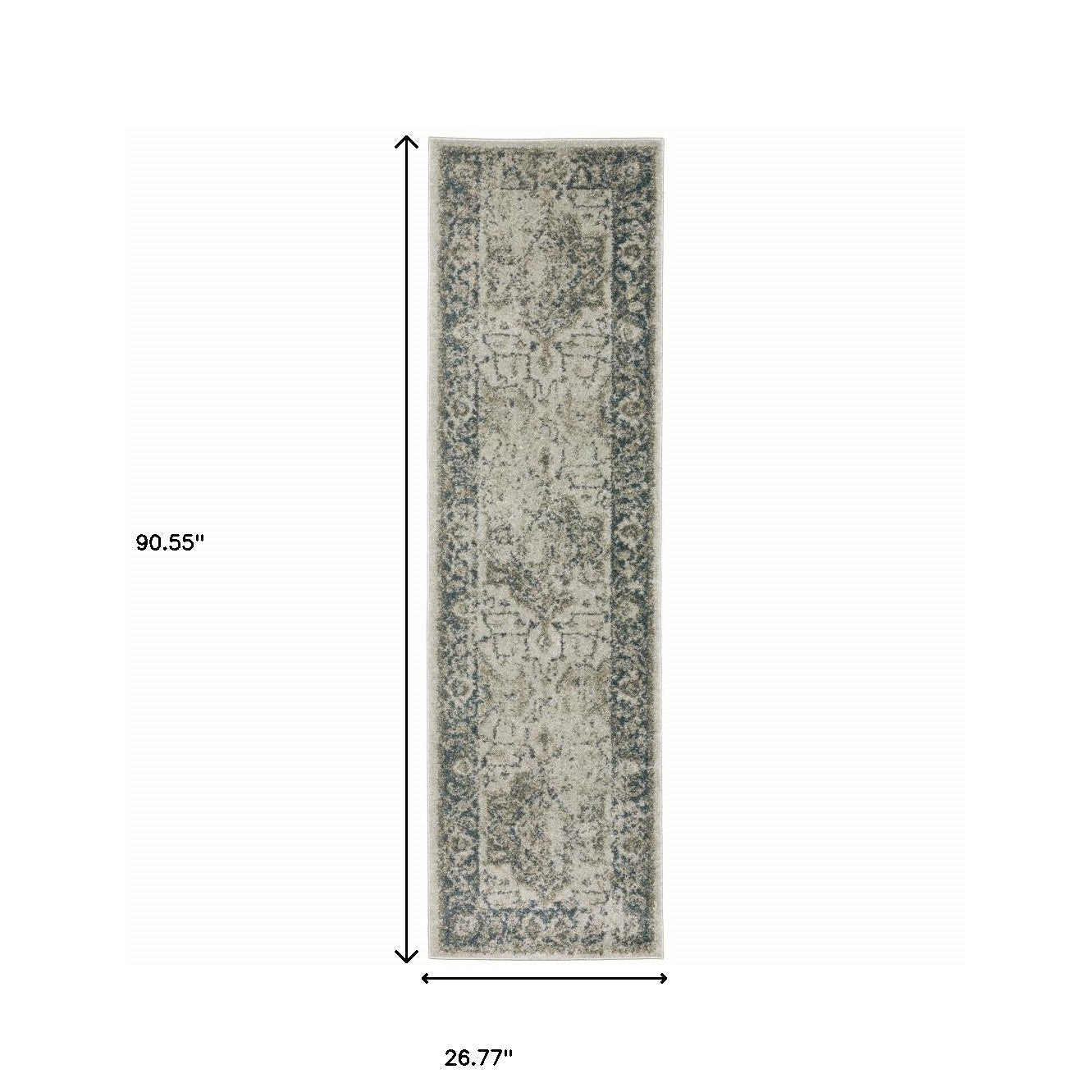 8' Runner Blue and Gray Oriental Power Loom Runner Rug