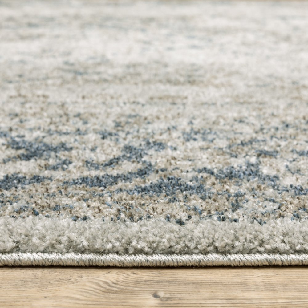 8' Beige And Blue Oriental Distressed Runner Rug
