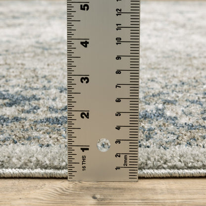 8' Beige And Blue Oriental Distressed Runner Rug