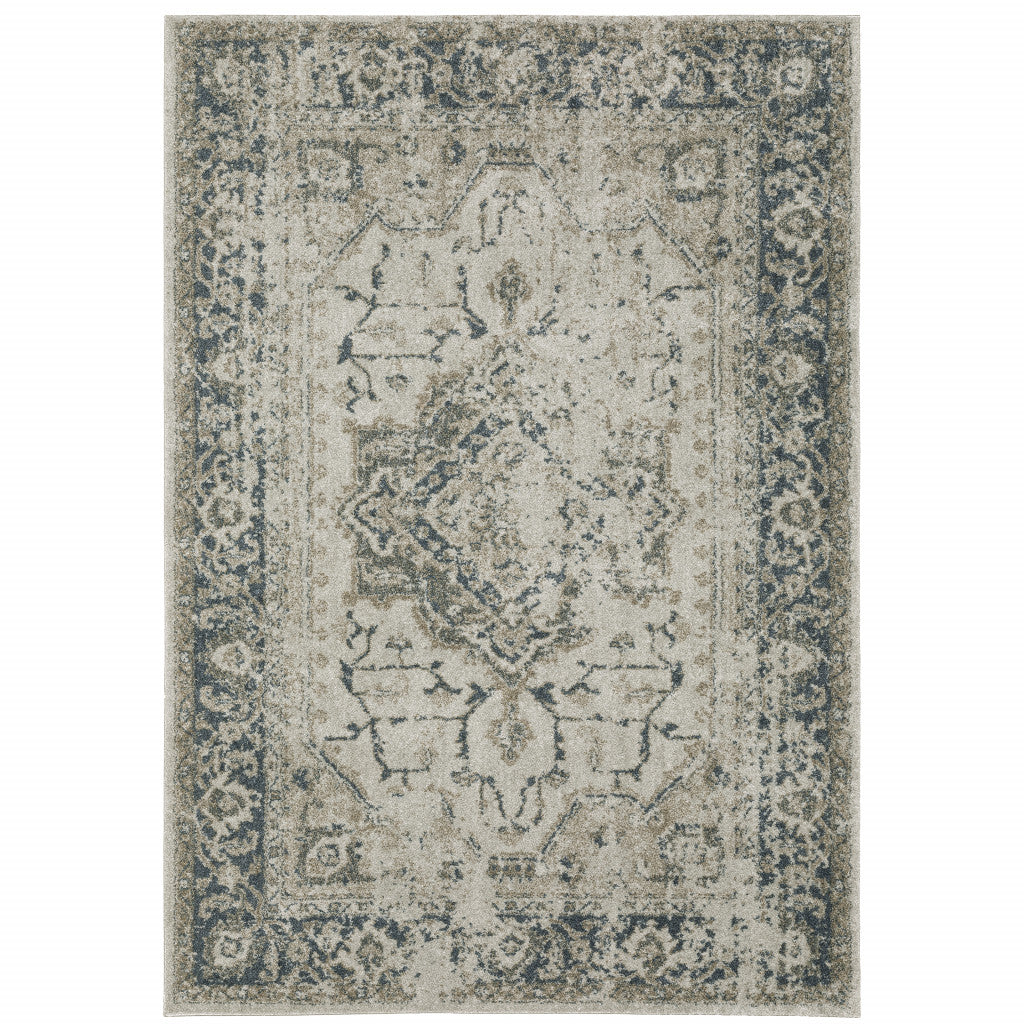 3' X 5' Blue and Gray Oriental Power Loom Area Rug