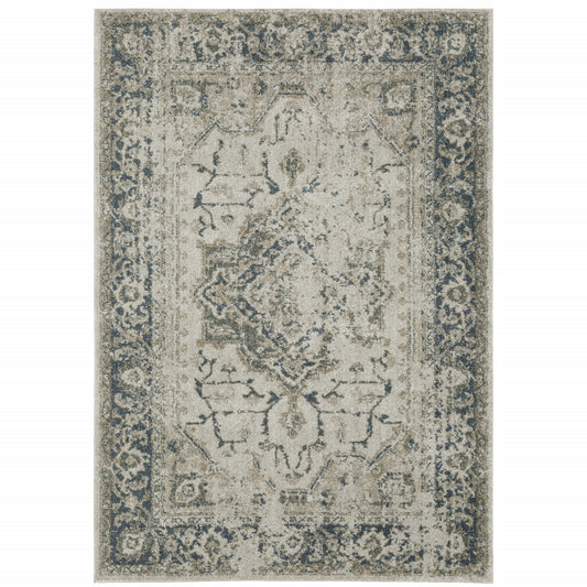 3' X 5' Blue and Gray Oriental Power Loom Area Rug