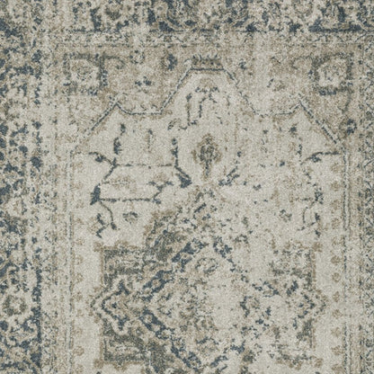 3' X 5' Beige And Blue Oriental Distressed Area Rug