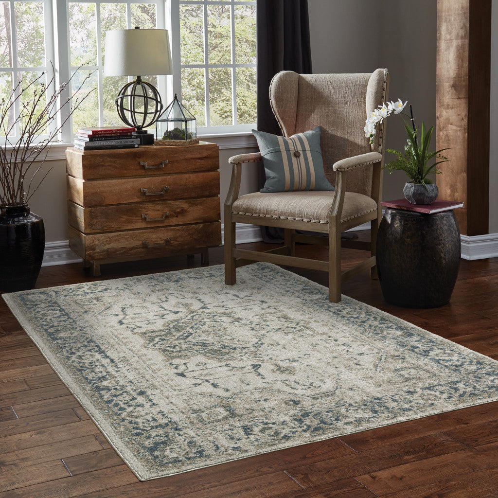 3' X 5' Blue and Gray Oriental Power Loom Area Rug