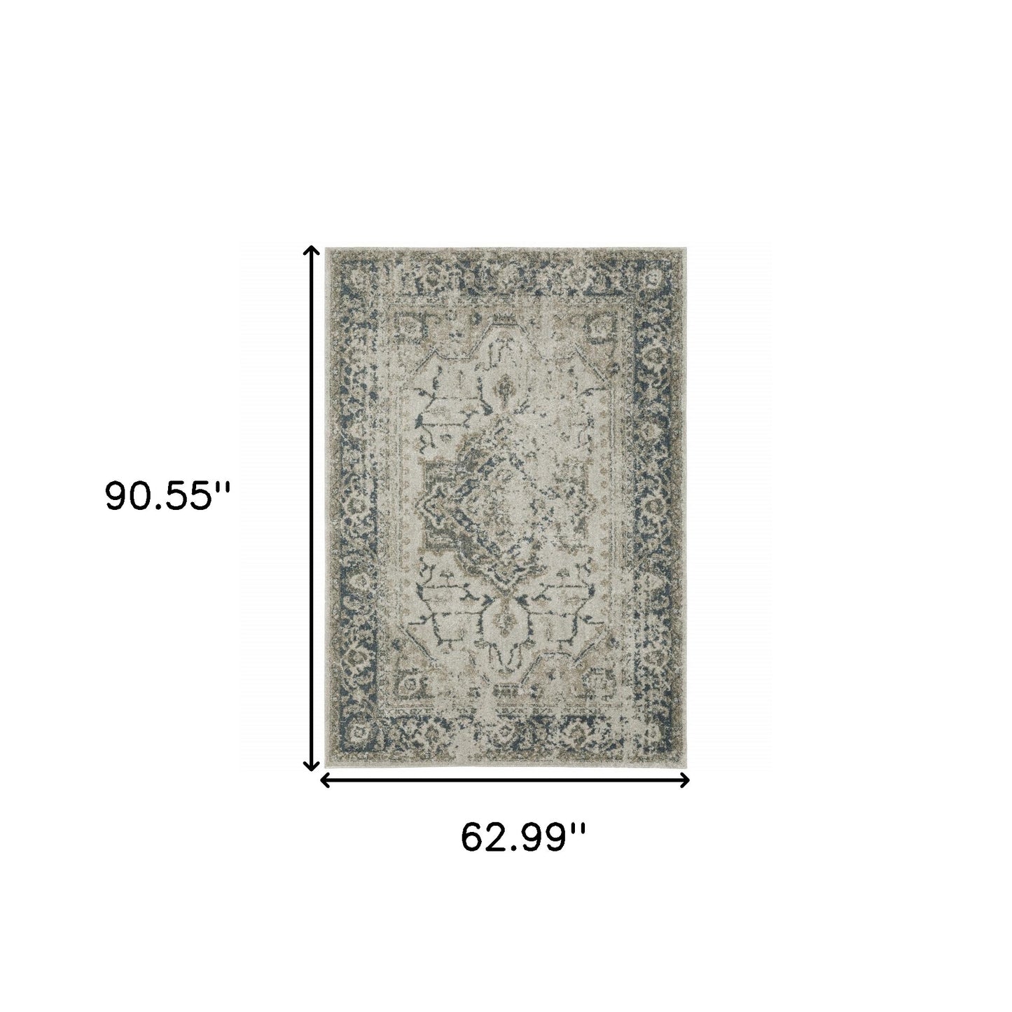 5' X 8' Blue and Gray Oriental Power Loom Area Rug