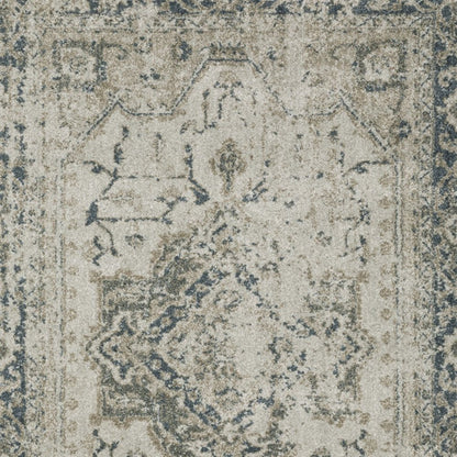 5' X 8' Beige And Blue Oriental Distressed Area Rug